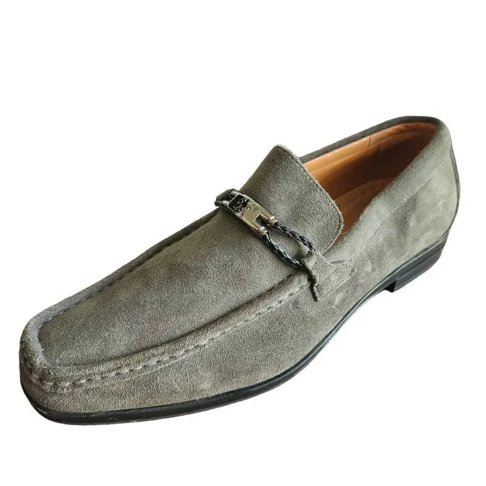 Stacy Adams Suede Loafers Mens 11.5 Neville Moc Toe Bit Loafer Gray Leather‎